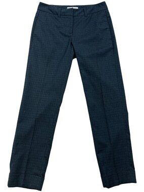 CAbi Women's Rayon Dress Pants Flat Front Size 2 Dark Teal Houndstooth Pockets